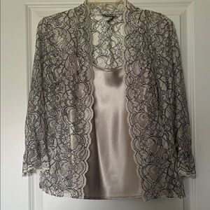 R&M Richards Black Lace Jacket with Gold Satin Top